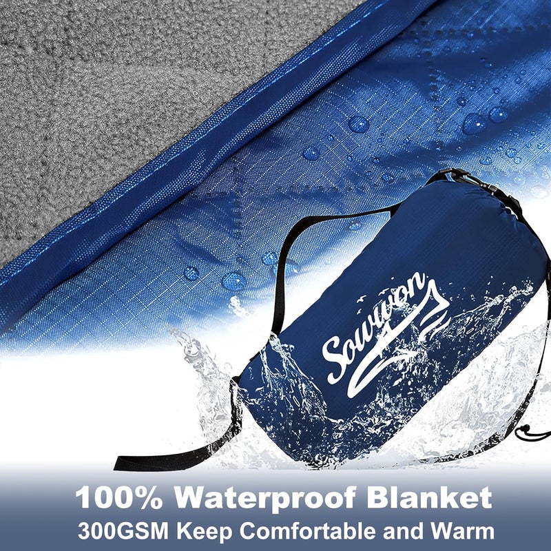 sowwon Waterproof Outdoor Blanket Packable, Stadium Blankets for Camping with Sherpa Fleece Lining, Large Windproof Emergency Throw for Garss Picnic Hiking Road Trip, Machine Washable, 82"X 55"/ 92''X 60'' - Image 3